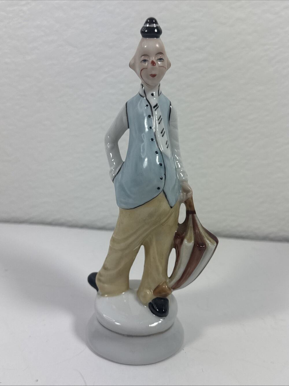 Royal California 6.5" Porcelain Hand Painted Clown w/Striped Umbrella Figurine
